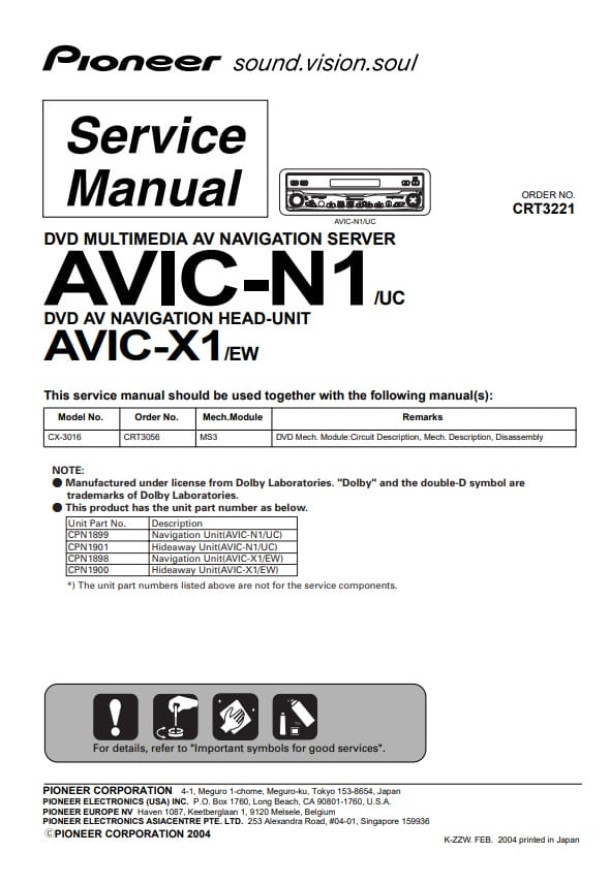AVIC-N1, AVIC-X1, CX-3016_CRT3221_CRT3056